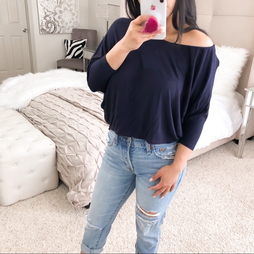VINCE NAVY BLUE flounce casual one shoulder V Neck